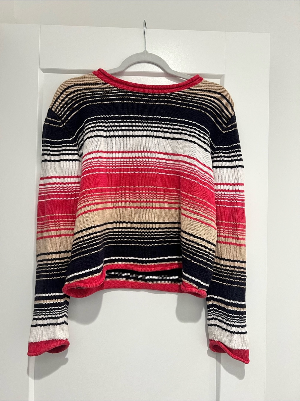 Christopher & Banks Striped Red, Black, Cream & White Crew Neck Sweater